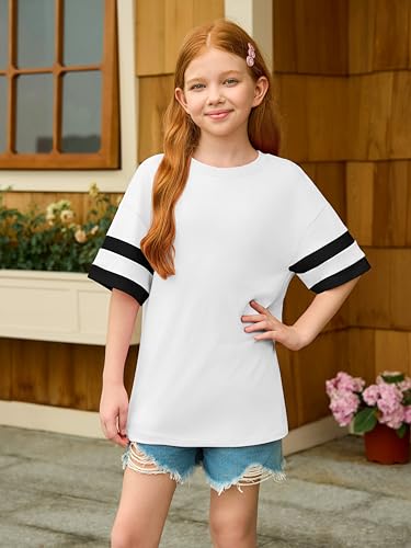 Girls Oversized T Shirts Kids Summer Striped Short Sleeve Tops Casual Crewneck Tees 5-14 Years2