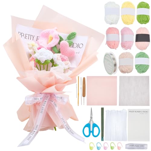 Bouquet de fleurs au crochet INFUNLY, kit roses tricotées main pour débutant créatif