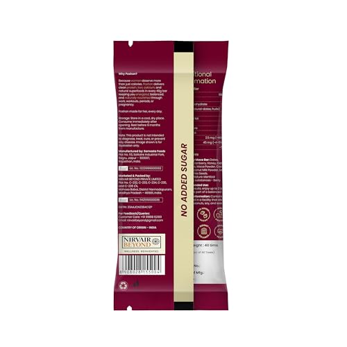 Image of POSHAN Women's Nutrition Protein Bar, 40 g | 8g Protein with 4G Fiber |No Added Sugar, 100% Vegetarian & Gluten-Free| Made with Dates, Ragi and Superfoods| Gut Friendly, No Trans Fat (Pack of 1, Berryblast)