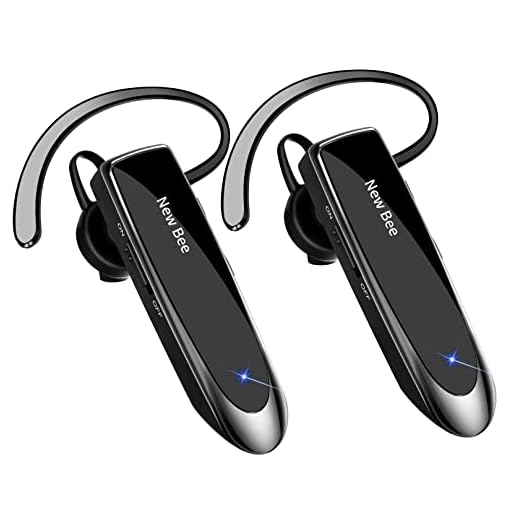 New bee [2 Pack] Bluetooth Earpiece Wireless Handsfree Headset V5.0 24 Hrs Driving Headset with Mic 60 Days Standby Time Headset Case for iPhone Android Samsung Laptop Truck Driver