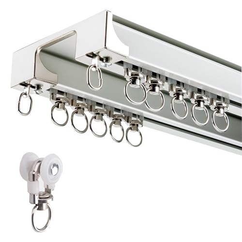 Riel De Cortina Doble - Pista De Cortina De Techo Para Separación De Habitaciones - Set De Barra De Cortina Para Ventanas Y Balcones, Caravana White,230cm 2 115cm