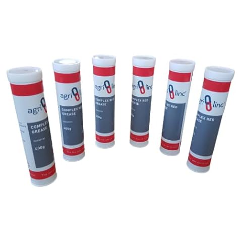 Grease Cartridges, Box of 6, £4.81 per Cartridge, Red Complex Grease for high Temperature and high Pressure, EP2 Complex Lithium Red Grease in 400g/14oz Cartridge for Grease Gun, by Agri-Linc Cover