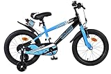 Volare Sportivo Kinderfahrrad blau 16 Zoll | 4–6 Jahre | Hand- & Rücktrittbremse | Stützräder | Kettenschutz | Verstellbarer Sattel | Geschenk für Mädchen & Jungen