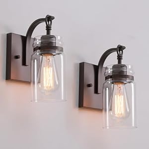 Wall Sconces Set of Two Oil Rubbed Bronze Sconces Wall Lighting Fixtures with Clear Glass Indoor Farmhouse Bathroom Wall Sconce for Bathroom Hallway Stairwell
