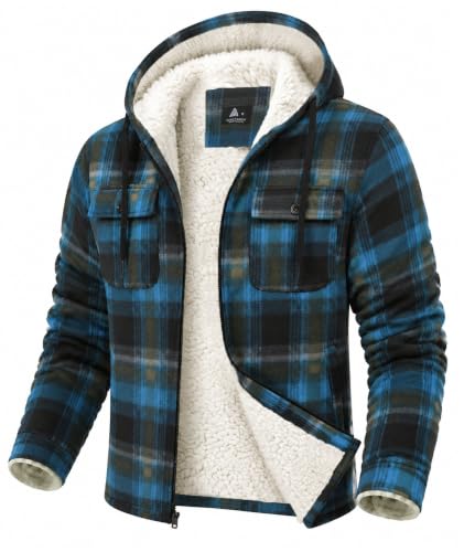 GEEK LIGHTING Men's Flannel Shirts Jacket Sherpa Lined Plaid Zipper Hoodie