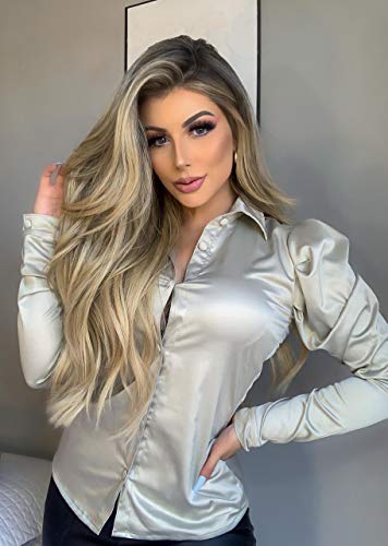 Camisa Feminina Manga Longa Bufante Social Executiva (M, Fúcsia)