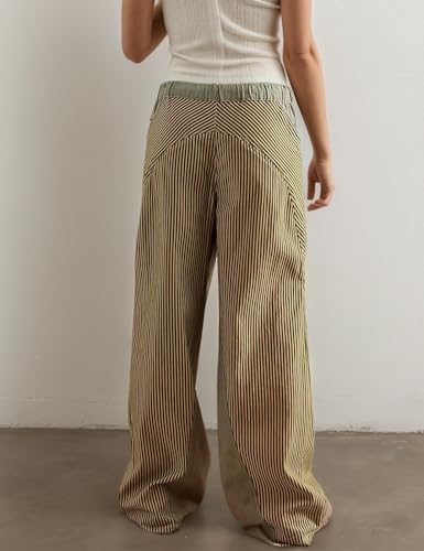 Womens Low Rise Wide Leg Striped Pants Jeans Boho Striped Drawstring Patchwork Denim Pants Trendy 20253
