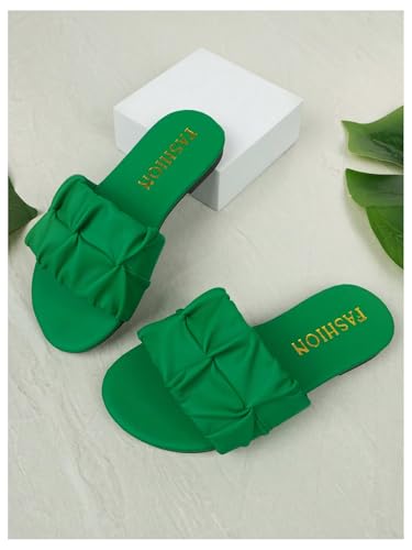 OYOANGLE Girl's Ruched Single Band Slide Sandals Lightweight Open Toe Flat Sandal3