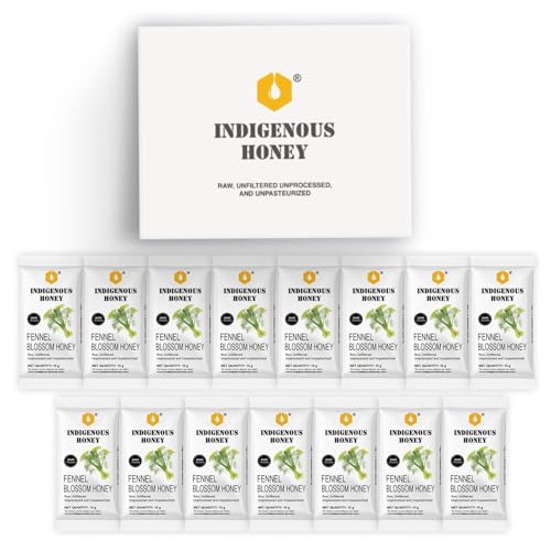 Image of INDIGENOUS HONEY Raw Fennel Honey Pure Organic Natural Unprocessed Added Sugar Free NMR Tested Unpasteurized Unheated 15 Travel Sachets 15g Each Total 225g