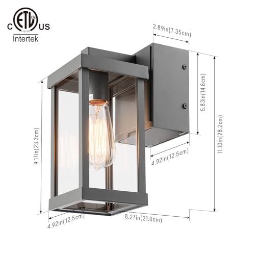 Image of mirrea 11 inch Classic Outdoor Wall Sconce with Built-in GFCI Outlet 1 Light in Rectangular Metal Frame and Clear Glass Shade Waterproof Porch Light Patio Light (Matte Gray)