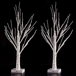 Sunnyglade 2PCS 2Ft 24 LED Birch Tree Light Fairy Tree Bonsai Tree Light Warm White for Home Wedding Festival Party…