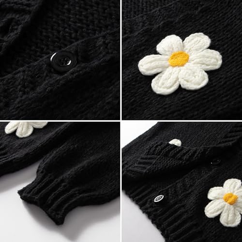Image of FindThy Women's Kawaii Strawberry Embroidered Cardigan Long Sleeve V Neck Chunky Knitted Cardigans Tops
