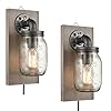 EUL Farmhouse Mason Jar Wall Sconces Hanging Wall Light Plug in Set of 2 2 Pack