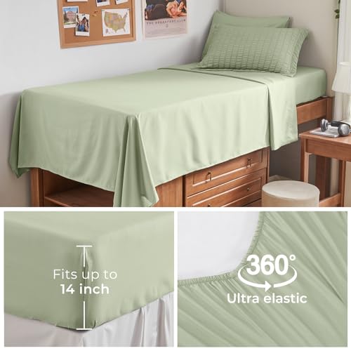 Image of HYMOKEGE Light Green Twin Comforter Set Seersucker 5 Pieces, All Season Luxury Bed in a Bag for Bedroom, Bedding Set with Comforters, Sheets, Pillowcase & Shams