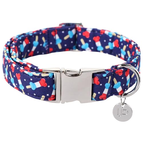 Image of Dog Patriotic Collar, 4th of July, American Flag Dog Collar for Boy Girl Puppy, with Metal Buckle,S
