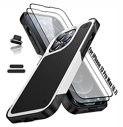 ymxdmd Heavy Duty Case for Apple iPhone 13 Pro Max 6.7 Inche, 4 Corners with Airbags[12ft Drop Protection], Non-Slip Textured Grip Bumper Support Wireless Charging Drop Resistant Case -Black/White