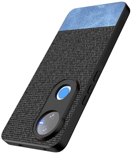 Image of Kapa Soft Fabric & Leather Hybrid Protective Back Cover for Vivo T4R / V50 / V50E 5G | Shockproof Slim Hard Anti Slip Back Case (Black,Blue)