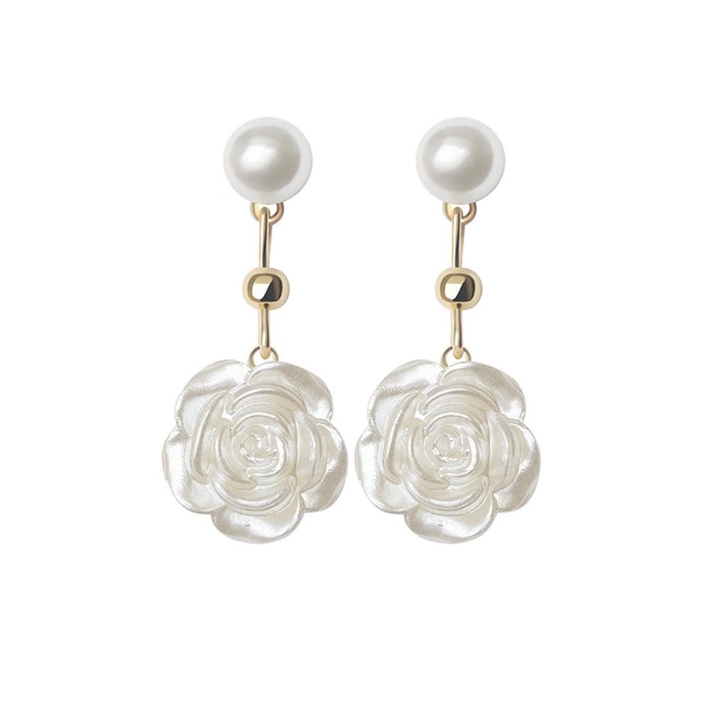 925 Sterling Silver Pearl Stud Earrings For Women wtih Camellia Flower Rose Drop Dangle Earrings Fashion Jewellery Gifts