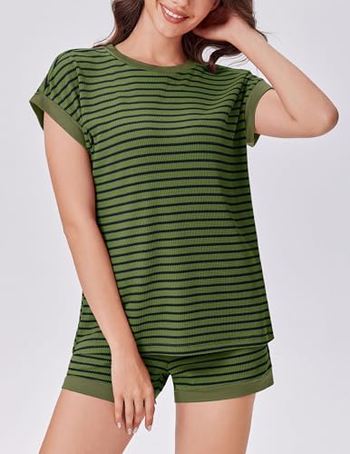 Image of Ekouaer Two Piece Sets for Women Summer Striped Lounge Set Vacation Outfit