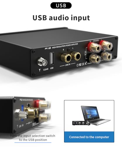 Image of S.M.S.L A12 Stereo Audio Amplifier Bluetooth 5.0, Mini HiFi Class D Integrated 2 Channel Power Amp for Home Speakers TV with Bass and Treble Control 80Wx2 MA12070