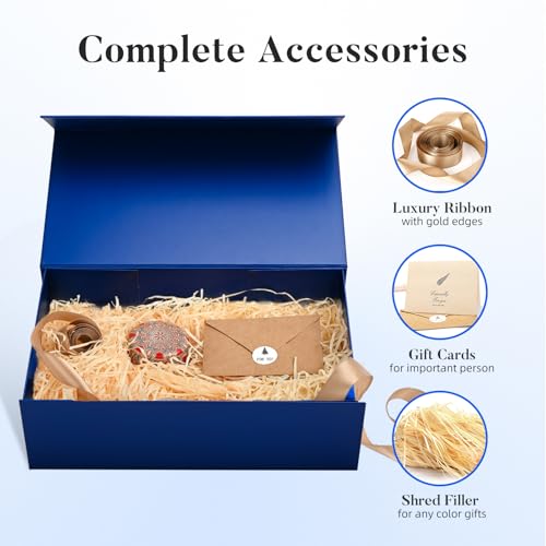 Image of LIFELUM Blue Gift Box with Magnetic Lids for Presents, 14 inchx8.5 inchx4.5 inch | with Ribbon, Greeting Card & Shredded Filler for Groomsmen, Wedding, Business & Birthday, 5 Pack