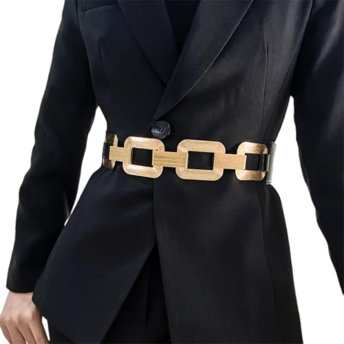 Pohullan Women Fashion Square Buckle Metal Waist Chain Dress Coat Sweater Decoration Belts