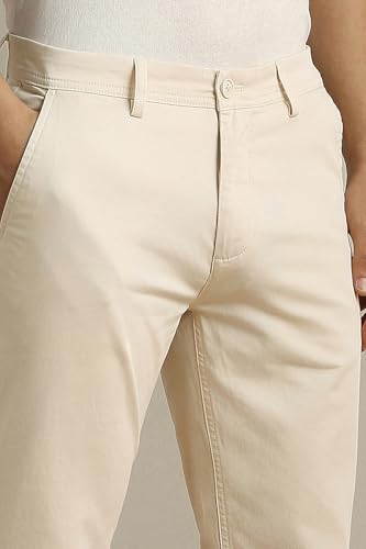 Image of Peter England Men's Super Slim Fit Stretchable Cotton Satin Casual Trousers | Office Sleek & Trendy Look