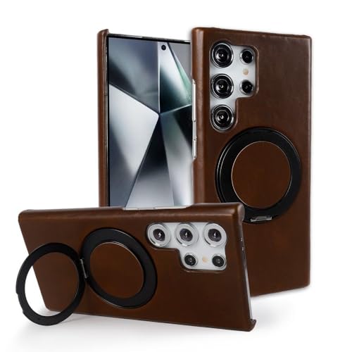 Coque de Luxe Samsung S24 Ultra en cuir marron avec support