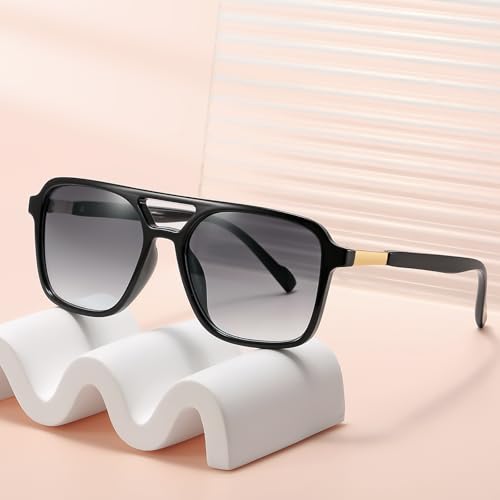 Image of Retro Aviator Rectangle Sunglasses for Women Men Unisex UV400 Protection Lightweight Frame Trendy Sun Glasses