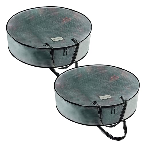 Image of VENO 2 Pack Summer Wreath Storage Container, 24 Inch Clear Wreath Bag, Spring, Christmas Garland Decoration Organizers with Zipper and Durable Handles (Clear, 24 inch-2 Pack)