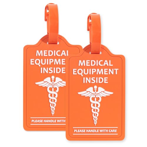 YULEAXIE Medical Equipment Luggage Tags (2-Pack) – TSA Approved Bright Orange & Blue Alert Tags for CPAP Devices, Mobility Equipment & Travel Bags – 4.25