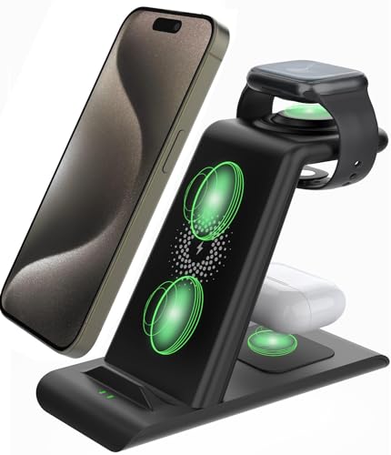 SPGUARD Caricatore Wireless,Caricabatterie Wireless 3 in 1 Stazione Ricarica compatibile con Apple iPhone 16 15 14 13 12...