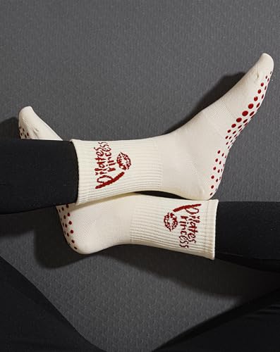 Image of Yawlsow Pilates Grip Socks for Women Yoga Grippy Socks Cute Barre Non Skid Athletic Crew Sticky Sock Workout Hospital