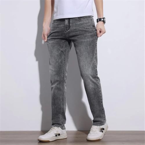 Men Spring Summer Slim Straight Gray Light Blue Stretch Jeans Regular Fit Denim Pants4
