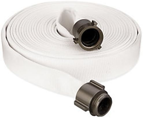 Key Fire Single Jacket Fire Hose, White, 1-1/2" ID, 100 feet, 650 PSI Burst Pressure, M x F NST Aluminum Connectors