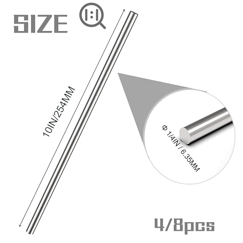 Image of 4pcs 304 Stainless Steel Round Rods 1 /4 inch Dia x 10 inch Length,Metal Solid Shaft Rods (4, 1 /4 x 10)