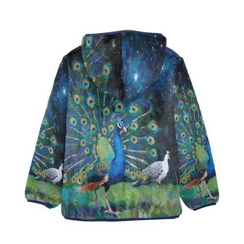 Peacock and Goose under Stars Toddler Fleece Jacket Girl Boys Hooded Fleece Jacket Coat Warm Outwear Zip-up 3-10T2