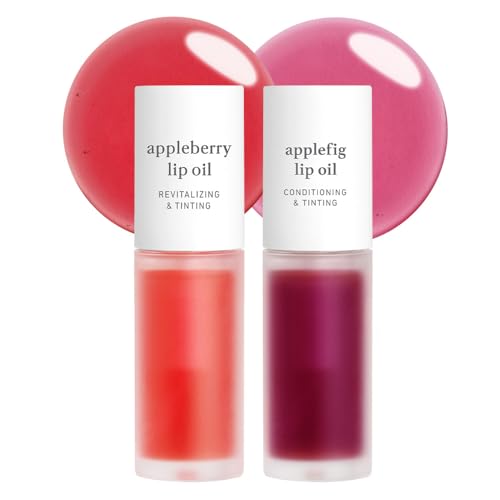 Image of NOONI Korean Lip Oil Set - Appleberry & Applefig | Long-Lasting, Moisturizing, Plumping, Revitalizing for Dry Lips, Waterproof, No Peel Off, Stocking Stuffers, lip plumper 0.12 FL Oz x 2ea