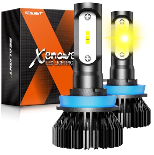 SEALIGHT H11 H16 H8 LED Fog Light Bulbs Yellow 14000LM H8 H16 H11 Fog Light Bulb 600% Brightness Upgrade 3000K Amber Yellow Light 12 CSP Chips Plug-and-Play Pack of 2