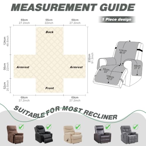 Image of TAOCOCO 100% Waterproof Recliner Chair Covers Reversible 22 inch, Dark Gray