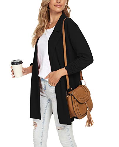 Unifizz Women Long Blazers for Business Casual 3/4 Sleeve Button Front Notch Lapel Lightweight Work Office Blazer Jackets2