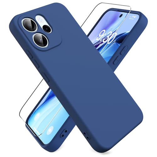 Ikziwreo Cover per OPPO Reno 15 FS 5G/OPPO Reno 15 F 5G, con 1 Proteggi Schermo in Vetro Temperato, Case Protettiva Gomma Antiurto, Custodia in Silicone Morbido TPU Liquido - Blu Notte