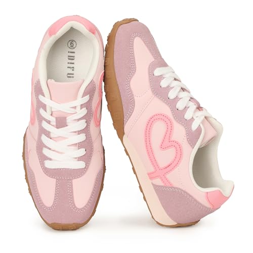 IDIFU Pink Sneakers Fashion Casual Retro Tennis Walking Shoes for Women