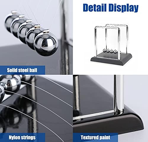 Newtons Cradle Stability Balls, Swinging Balls with Black Base, Enjoyable Science Physics Studying Equipment, Calm Down Fidgets Package, Desk Toys for Stress Aid, Workplace Residence Ornament (Massive Black) 2