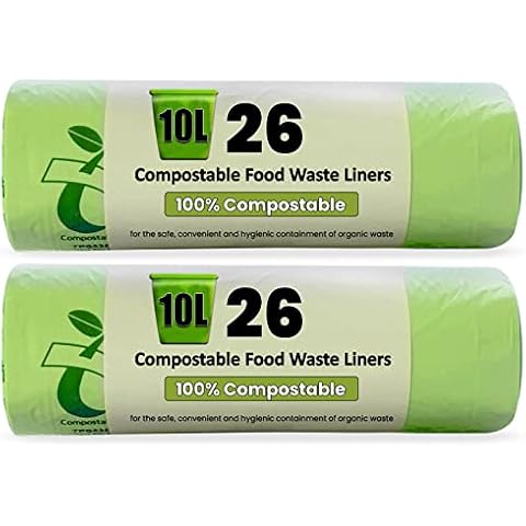 HooriPoori 10L 52 bags 100% Compostable Biodegradable Food Caddy Liners Strong and Leak proof Kitchen Caddy Food Waste Bags 100% Corn Starch Plastic Free Fully Compliant with EN 14323 & AS 4736 Cover
