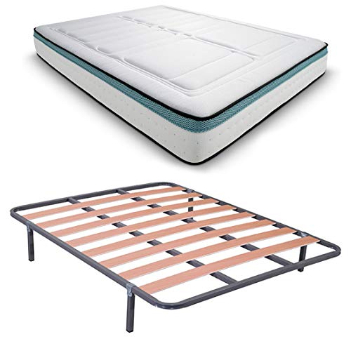 Duérmete Online Pack Somier Basic + Colchón Viscoelástico Bio MAX | Anti-ácaros e Hipoalergénico, 135x190