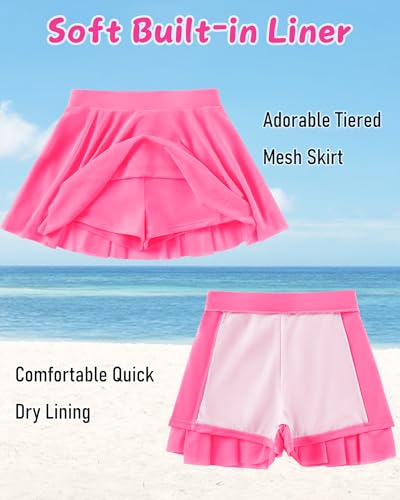 Image of Girls Rash Guard Swimsuit Long Sleeve Bathing Suits with Swim Skirt Shorts Two Piece Sun Protection Swimwear for 3-12 Years