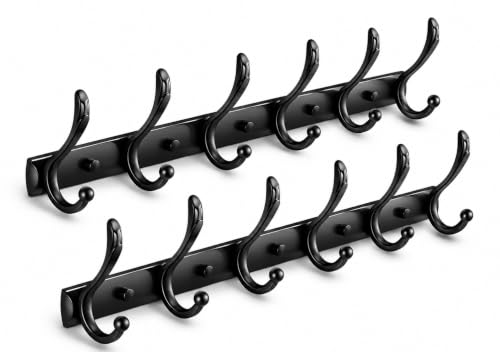 Image of Exclusive Extra Long 40 cm Antique Brass 6 Pin Metal Bathroom Cloth Hooks Hanger Door Wall Robe Hooks Rail for Hanging Keys, Clothes, Towel (2, Black)
