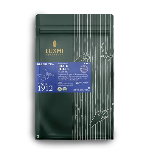 Image of Luxmi Estates Blue Hills Black Tea Blend 250gm Pack | 125 Cups | Jodhpur Blend | Best For Milk Tea | Premium CTC Blended Tea With Leaf | Strong & Aromatic Assam Chai