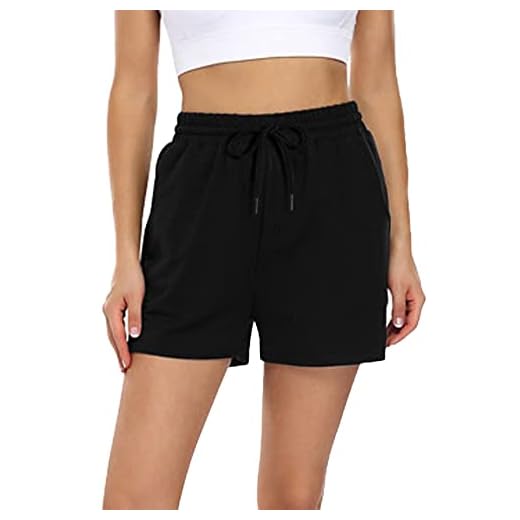 Shorts Femmes Coton Shorts de Sport Bermudas Pantalon Court Décontracté de Survêtement Jogging Fitness Sport Training Yoga Tennis Joggers D'été pour Femmes (Noir, L)